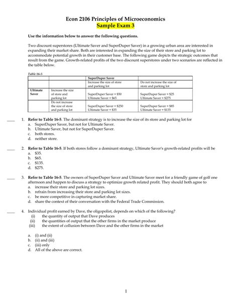 Econ 2106 Principles Of Microeconomics Sample Exam 3