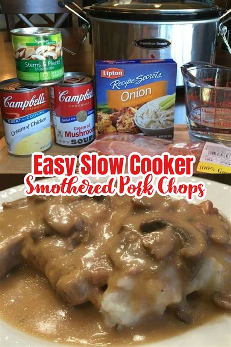 EASY SLOW COOKER SMOTHERED PORK CHOPS With Mushroom Onion Gravy