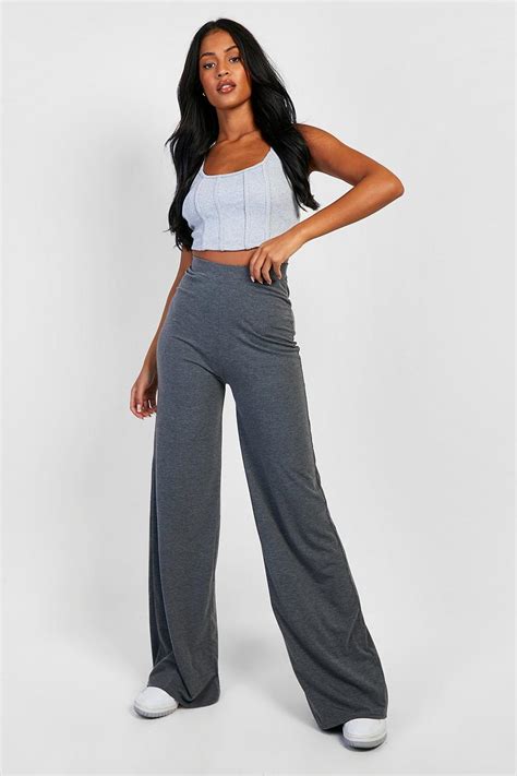 Tall Basics Wide Leg High Waisted Jersey Trousers Boohoo