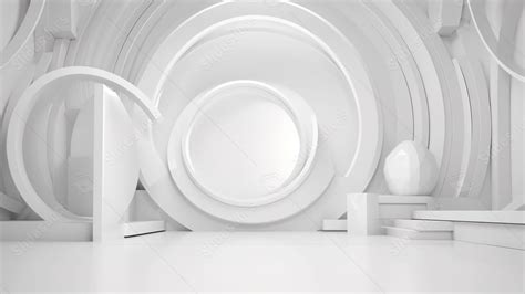 A White 3d Room With Decorative Lighting And A Lot Of Circular Shapes ...