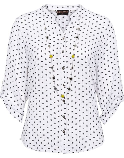 Anna Rose Spot Blouse With Necklace In Blue Klass