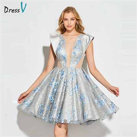 Dressv Silver Cocktail Dress Elegant Scoop Neck Backless Ball Gown Lace