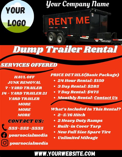 Dumpster Flyer Dump Trailer Flyer Trailer Rental Promotion Roll Off