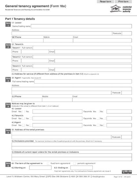 Fillable Online Rta General Tenancy Agreement Form Apdf Fax Email