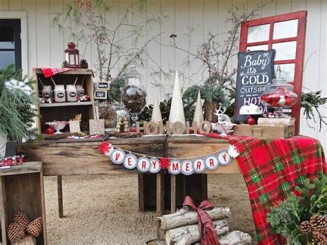 Rustic Plaid Hot Cocoa Bar Kara S Party Ideas Rustic Christmas Party Gingerbread House