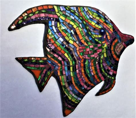 Mosaic Stained Glass Mutli Color Angel Fish Wall Hanging Etsy