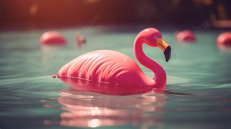 Flamingos Float In A Swimming Pool Filled With Sun Background, 3d ...