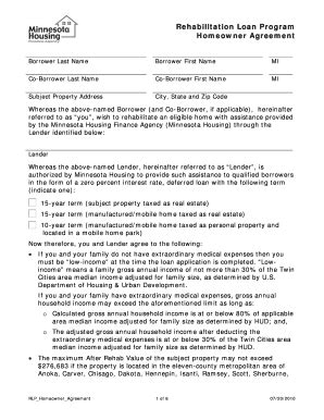 Fillable Online Mnhousing Rlp Homeowner Agreement Mnhousing Fax Email