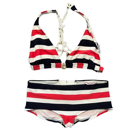 Y K Juicy Couture Sailor Striped Two Piece Bikini Siz Gem