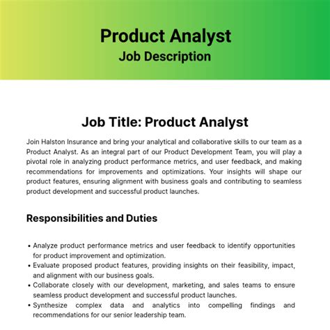 Free Product Analyst Job Description Template Edit Online And Download