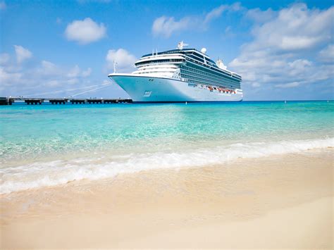 Luxury Cruise Ship Docked At Tropical Caribbean Beach Travel Off Path