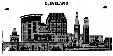 Cleveland United States Outline Travel Skyline Vector Clip Art