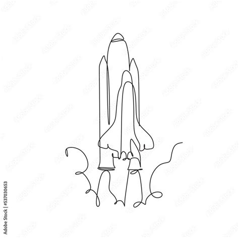 One Continuous Line Drawing Of Spacecraft Vector Illustration Rocket