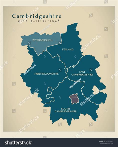 Modern Map - Cambridgeshire County With Peterborough Districts Detailed ...