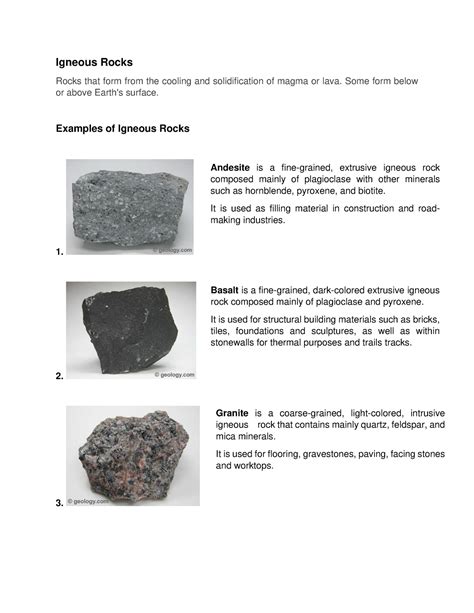 Els Definition And Uses Of Different Examples Of Rocks Igneous