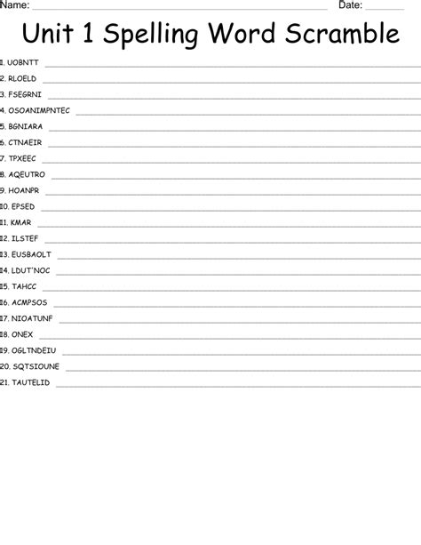 Unit 1 Spelling Word Scramble WordMint