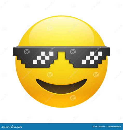 Cute Smiling Emoticon Wearing Black Sunglasses Emoji Smiley Vector Illustration Stock