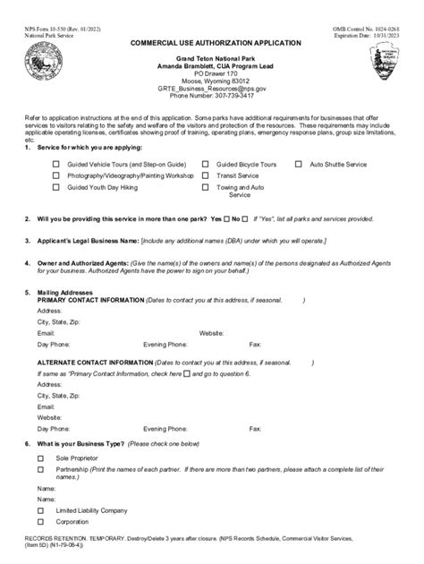 Fillable Online NPS Form 10 550 Rev 01 2022 OMB Control No Fax