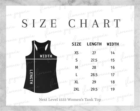 Next Level 1533 Size Chart Womens Tank Top Size Chart Etsy Size Chart Tank Tops Women