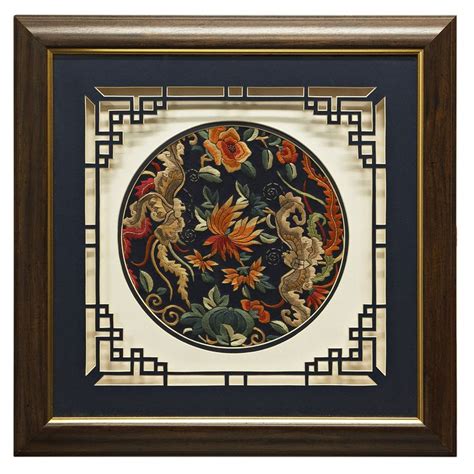 Framed Peony Motif Silk Embroidery Shadow Box Shadow Box Art