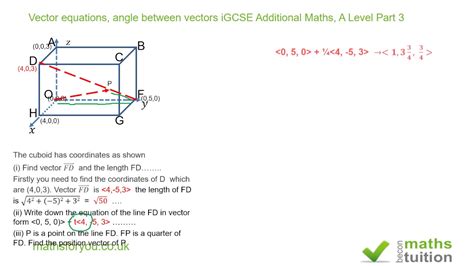 Vector Equations Angle Between Vectors Igcse Additional Maths A Level Part 3 Youtube