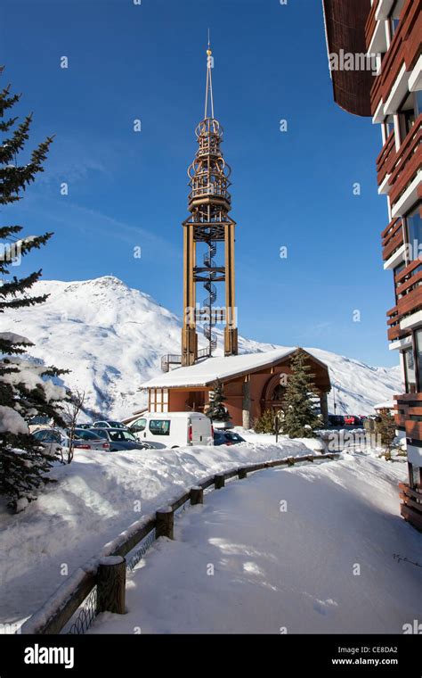 Modernistic Church Tower At Les Menuires Ski Resort Three Valleys