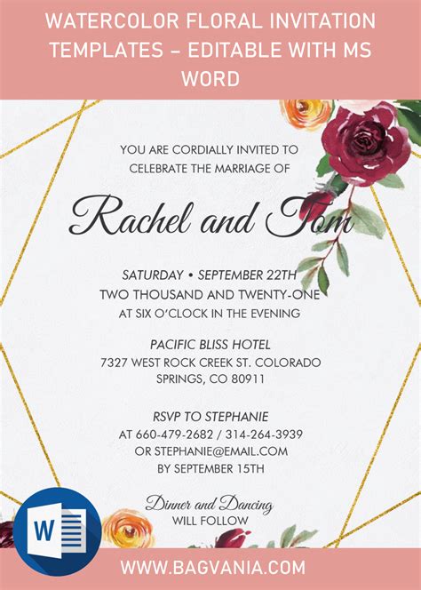 Watercolor Floral Invitation Templates – Editable With MS Word – FREE ...