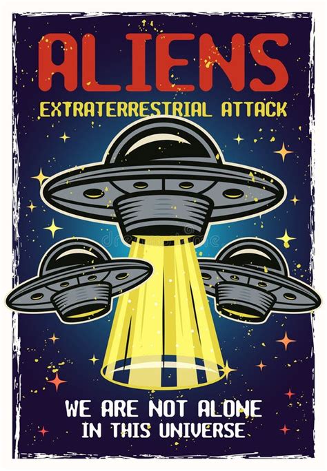 Afiche Vectorial De Color Ovni Con El TÃ­tulo Extraterrestres Ilustración Del Vector