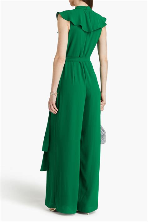 Mikael Aghal Ruffled Pleated Crepe Wide Leg Jumpsuit The Outnet