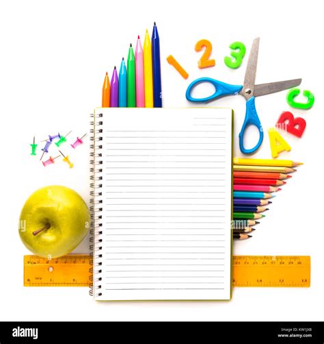 Notebook With Stationary Objects Stock Photo Alamy