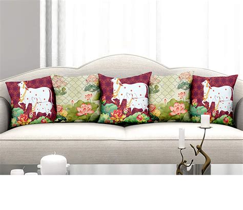 Buy Pichwai With Lotus 16x16 Cushion Cover Set Of 5 At 31 OFF Online