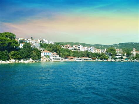 Coast of Skiathos Town. Skiathos Island, Sporades Archipelago Stock ...