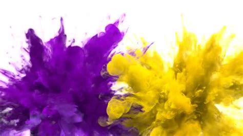 Purple Yellow Color Burst Multiple Colorful Smoke Explosions Fluid