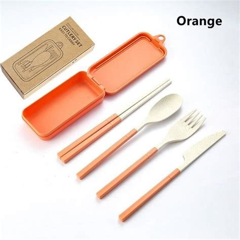 Menagere Orange Pcs Couverts Portables En Paille De Bl Pour Enfants