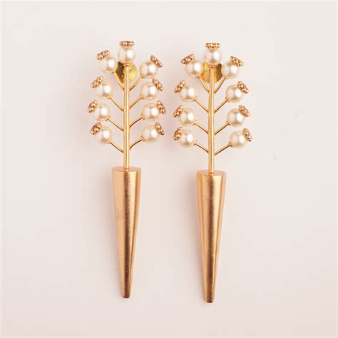 Cosmic Sabre Gold Plated Pearl Spike Earrings Suhani Pittie