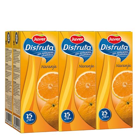 Zumo de naranja Juver Disfruta sin azúcar pack de 6 briks de 20 cl