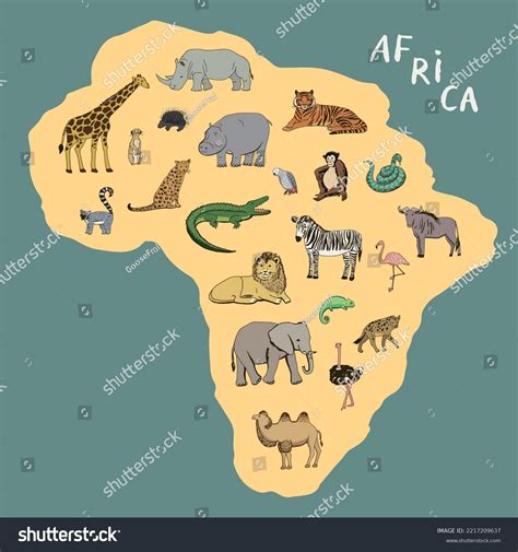 African Animals Continent Giraffe Lion Elephant Stock Illustration ...