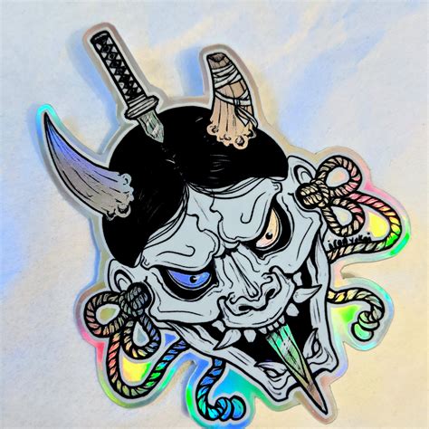 HOLOGRAPHIC STICKER – HANNYA MASK – Iron Yokai