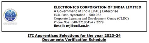 ECIL ITI Latest Apprentice 2023 24 Merit List Document Verification