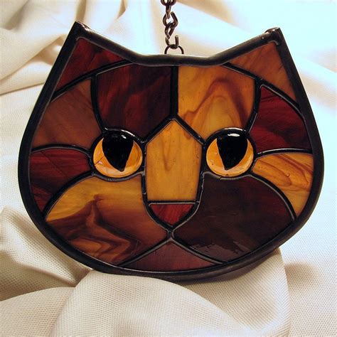 Stained Glass Tortoiseshell Cat Face Suncatcher Green Eyes Cat Stain Stained Glass