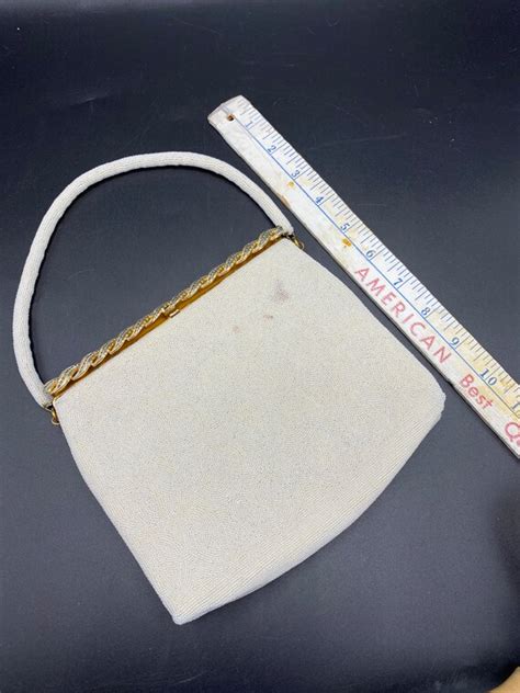 1950 S Walborg French Beaded Evening Bag White Glass Gem