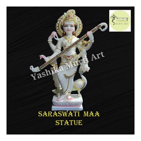 Hindu Marble Standing Saraswati Maa Statue For Worship Size Inch