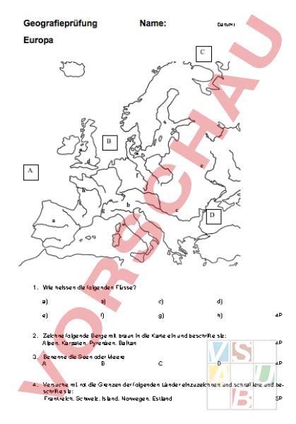 Arbeitsblatt Pr Fung Europa Geographie Europa