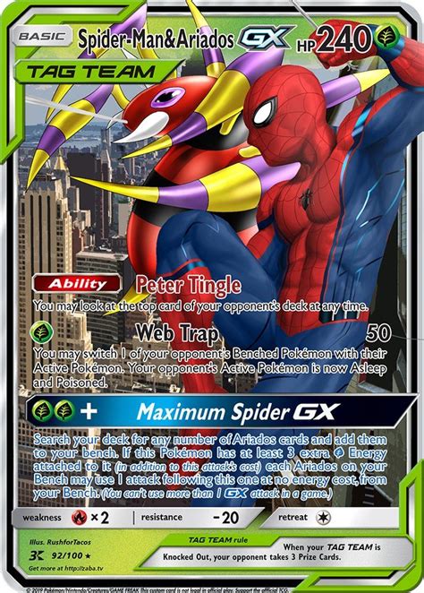 Spider Man Ariados Gx Custom Pokemon Card Fake Pokemon Cards