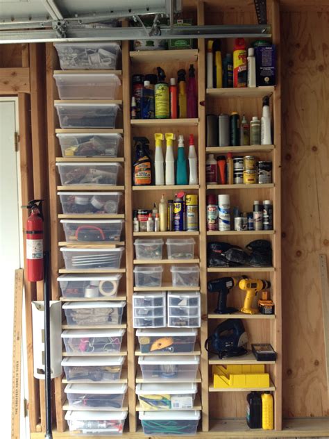 Garage Storage Using Adjustable Shelving In Space Between The Studs