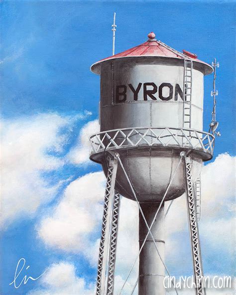 "Byron Water Tower" - painting by Cindy Chinn