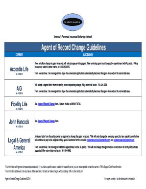 Fillable Online Agent Of Record Change Guidelines Fax Email Print