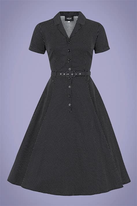 50s Caterina Mini Polka Dot Swing Dress In Black