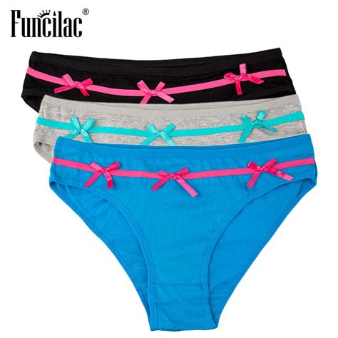 Funcilac Brand Underwear Women Bow Patchwork Briefs Sexy Lace Panties