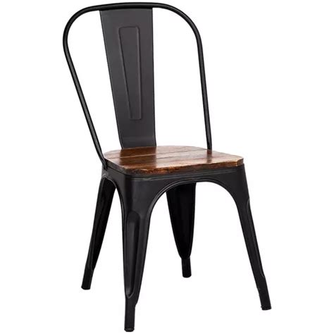 Silla Tolix Negro Mate Con Asiento De Madera Estructura Met Lica Acero